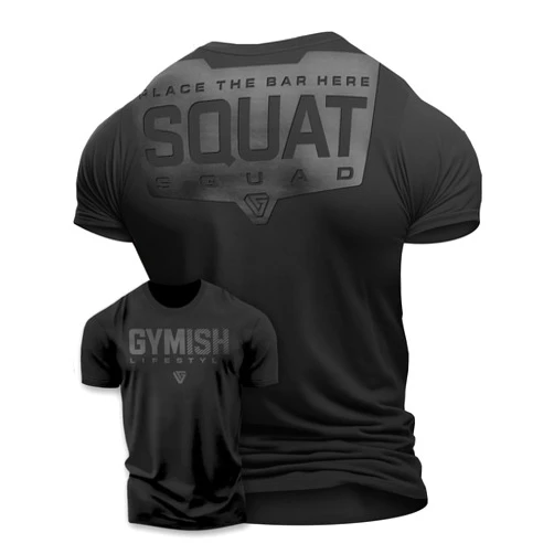 Gymish Lifestyle Squat Squad Rubber Back Protection Layer Gym Workout Shirt for Men