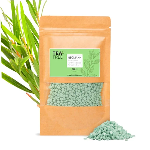 NEOMANN waxing beads for hair removal 500g/1.1lb in Tea Tree fragrance - Hard wax for painless hair removal - for all wax warmers and whole body, face, bikini area.