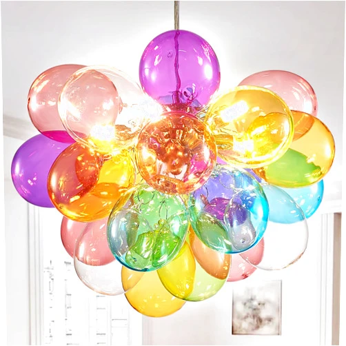 Zonsbin Mini Chandelier Bubble Ball Chandelier Lighting Colorful Chandeliers Small 5 Light Chandelier with Multicolor Glass Balls Pendant Light Fixtures