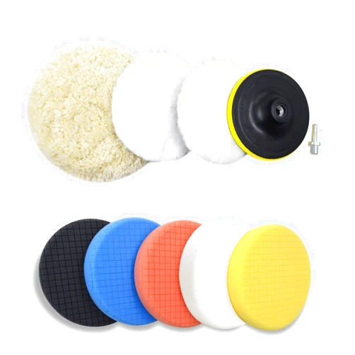 ANAHAF 10pcs Polishing Buffing Pads Kit - 6 Inches Car Polishing Wheel for Drill, Car Foam Drill Buffer Sponge Pads Kit with M14 Drill Adapter for Car Care Polisher Boat Waxing Polishing Sealing Glaze