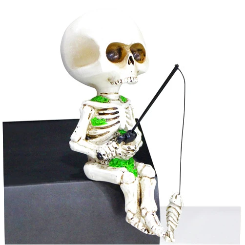 KIZWAPCCOQ Fishing Skeleton Garden Accessory Skeleton Decor Pond Accessories Mini Tiny Skeleton Outdoor Statue,for Pond Fountain Waterfalls Poolside Town Graveyard Fairy Garden Decoration