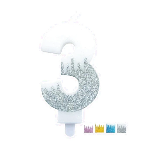 Variouslife Slivery Birthday Number 3 Candle,Glitter Sliver Number Candle for Kids, Adults,Cake Topper Decoration for Any Celebration