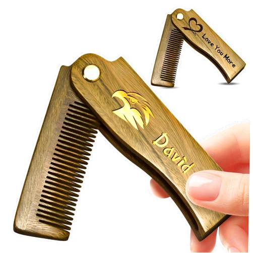 Nyareka Personalized Wooden Beard Comb for Men, Custom Folding Pocket Comb for Moustache Beard & Hair Sandalwood Combs,Gift for Men