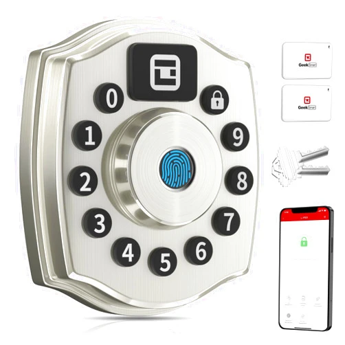 Geek Smart Fingerprint Deadbolt Lock with Keypad, Smart Deadbolt with Code, Electronic Door Locks for Front Door, Keyless Entry Door Lock, App Control, for Hotel, Homestay, Airbnb