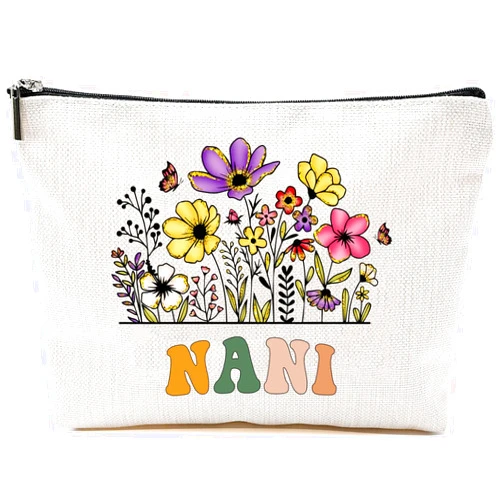 GreenStar Gifts Nani Wildflowers Gifts For Mother's Day Makeup Bags - Nani Flower Gift Bags - Mom Birthday Gifts - Travel Cosmetic Bag For Birthday