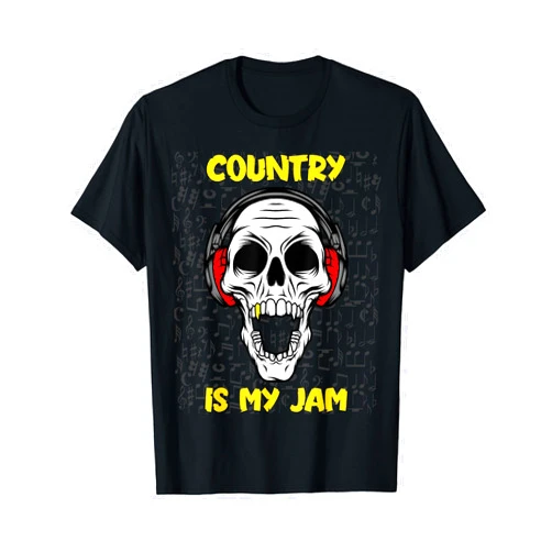 Musicians Who Jam Look Great With Our Gear Country Music Is My Jam - Skull And Headphones T-Shirt