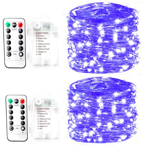 Smacen 2 Pack 16.4 Ft 50 Led Black Light Fairy Lights, UV Fairy Lights Battery Operated with Remote & Timer, 8 Modes UV Black String Lights for Glow Party Body Paint Halloween Décor