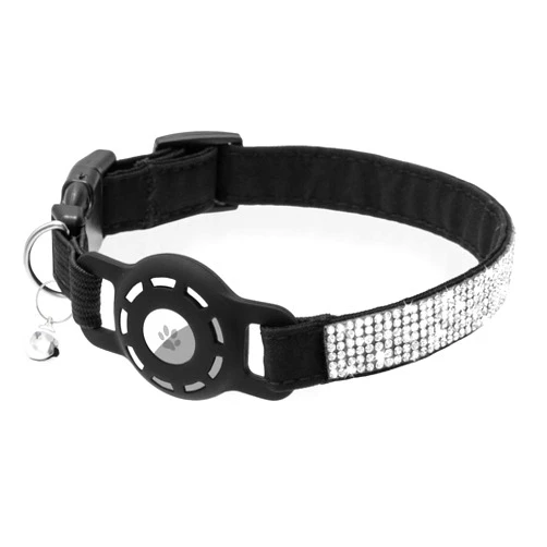 TUKOAW Cat Collar with Airtag Holder, Rhinestones Bling Diamond Sparkly Adjustable Cat Collar with Bell for Girl Boy Cats, Kitten,Puppy
