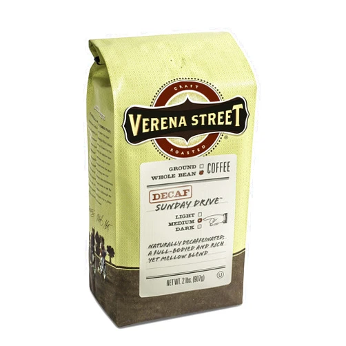 Verena Street 2 Pound Whole Bean, Swiss Water Process Decaf Beans, Sunday Drive Decaffeinated, Medium Roast Rainforest Alliance Certified Arabica Coffee