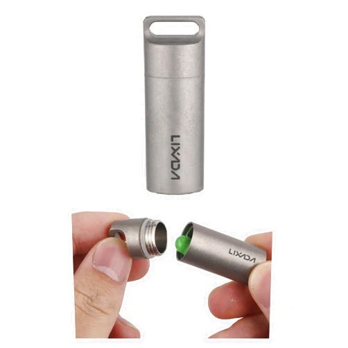 Lixada Keychain Pill Holder Titanium Small Pill Organizer Waterproof Mini Pill Case Portable Travel Pill Container for Purse, Pocket Pill Box Pill Fob Medicine Bottle for Outdoor Camping Hiking