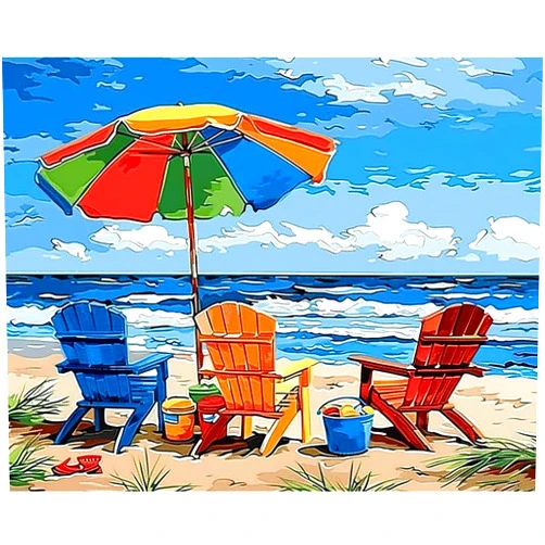 MSTINGSHUN Lounge Chairs by The Sea Paint by Number for Adults Beginner,Blue Ocean Paint by Numbers,Seaside Vacation Paint by Numbers Kits Suitable for Home Wall Decoration Without Frame 16x20 Inch