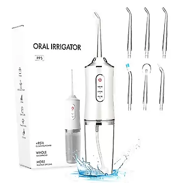 DCRMMRT Water Flosser Portable Cordless Dental Irrigator 3 Modes 6 Jet Tips with 220ML Removable Water Tank Electric Oral Irrigator Tooth Cleaner Oral Care Water Spray Dental Floss