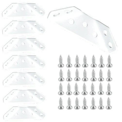 BellRhein Universal Stainless Steel Furniture Corner Connector, Shelf Brackets 10PCS, for Furniture Corner Connectors, Wooden Furniture Triangle Stabilizer, Including 70 Screws. (White)