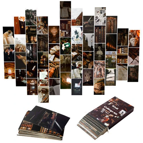 Yopyame 50PCS Dark Academia Aesthetic Photo Collection Kit, Retro Style Collage for Teens Room Decor, Wall Prints and Small Posters