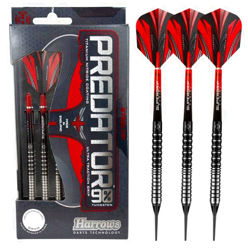 Harrows Predator Soft Tip Darts Set – Made from 90% Tungsten – 18g and 20g – Includes Ultra Traction Grip, Supergrip Fusion Shafts, Prime Flights, and Travel Case - 20g