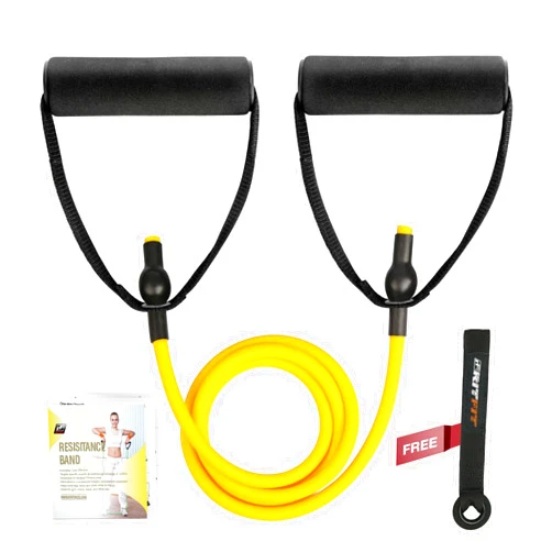 RitFit Single Resistance Exercise Band with Comfortable Handles - Ideal for Physical Therapy, Strength Training, Muscle Toning - Door Anchor and Starter Guide Included