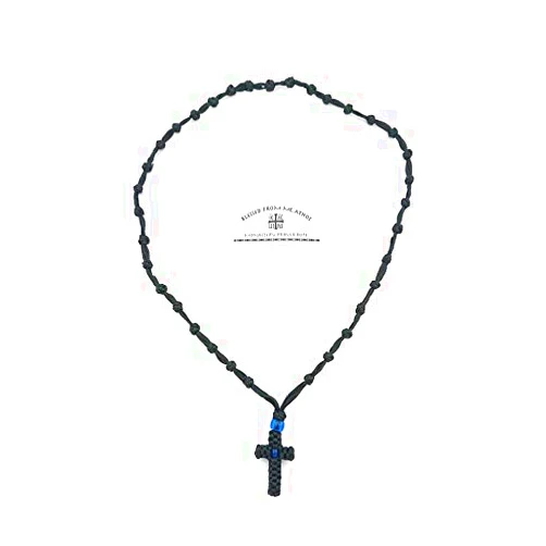 Mastic of Chios Blessed Greek Christian Orthodox Handmade Black Prayer Rope Necklace Cross -Mt Athos Fragrance With Holy (Chrism- Myrrh)