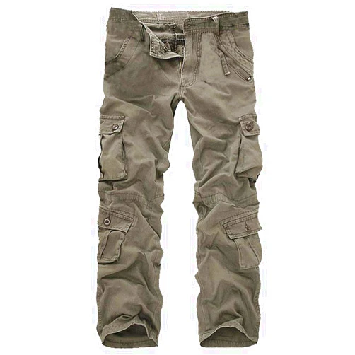 iYYVV Mens Fashion Casual Cotton Multi-Pocket Outdoors Work Trouser Long Cargo Pants
