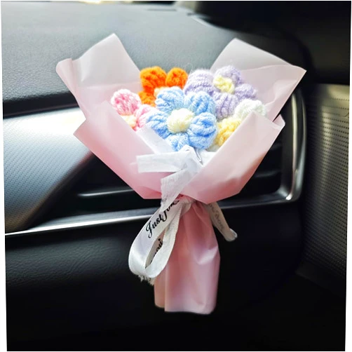 Ratgoo Mini Bouquet with Fragrance Diffuser for Car Air Vent Dashboard,Automotive Interior Decoration Accessories with Perfume Diffuser,Small Woolen Yarn Puff Flower Bouquet with Air Vent Clips(Pink)