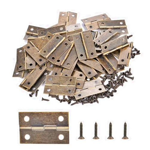 YCSJ 60 Pieces Antique Bronze Mini Hinges Hardware for Wooden Jewelry Boxes,Small Hinges for Handmade Crafts,Jewelry Box Hinges Bronze