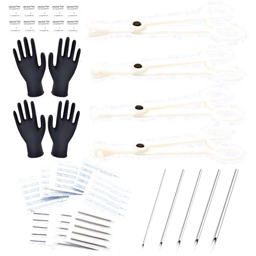 Autdor Piercing Kit - 43Pcs Autdor Professional Piercing Kit Includes 25Pcs Mixed 12G 14G 16G 18G 20G Ear Nose Piercing Needles 4Pcs Disposable Piercing Clamps Forceps 10Pcs Clean Tools 4Pcs Gloves for Piercing Supplies