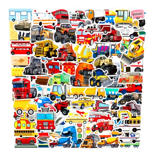 QIYUYA Transportation Vehicle Truck Stickers for Kids Boy, Vinyl Waterproof Sticker 100 Pack, Party Favor and Supplies (Construction truck Airplane Train Helicopter Car Boat Motorcycle Tractor Bus Firetruck)
