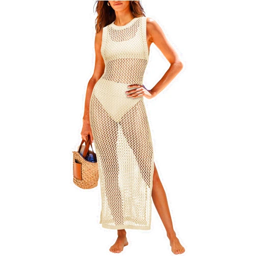 ANRABESS Womens Swimsuit Cover Up Sleeveless Hollow Knit Bikini Swimwear Bathing Suit Coverup Crochet Beach Dress