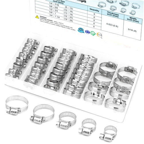 TICONN 40PCS Hose Clamp Set - 1/4''–1-1/8'' 304 Stainless Steel Worm Gear Hose Clamps for Pipe, Intercooler, Plumbing, Tube and Fuel Line