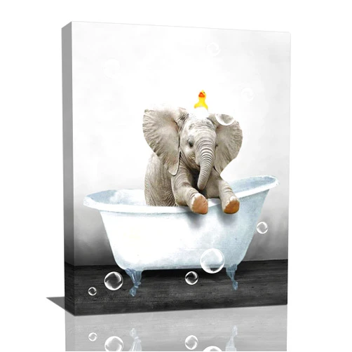 Dollffey Elephant Bathroom Wall Art Funny Elephant Baby Wall Decor Farmhouse Cute Animal Pictures Canvas Prints Framed Modern Painting Artwork for Bathroom Lavatory Toilet Loo Living Room 12
