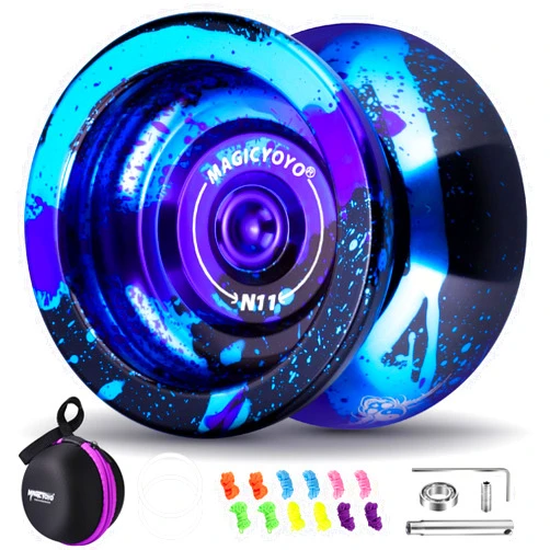 MAGICYOYO N11 Professional Unresponsive Yoyo, Dual Function Yoyo Alloy Metal Yoyo for Beginner Adults, Trick Yoyo with Flat Bearing + Axle + Bearing Removal Tool + Yoyo Storage Bag + 12 Yoyo Strings