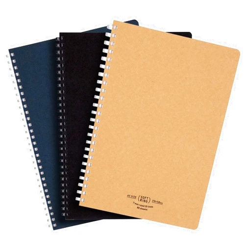 Kokuyo D Shaped Soft Ring Notebook, 7mm Rule, 25 Lines, 80 Sheets, A5, Natural Style, Set of Black, Beige, Navy, Japan Import (SU-SV638A)