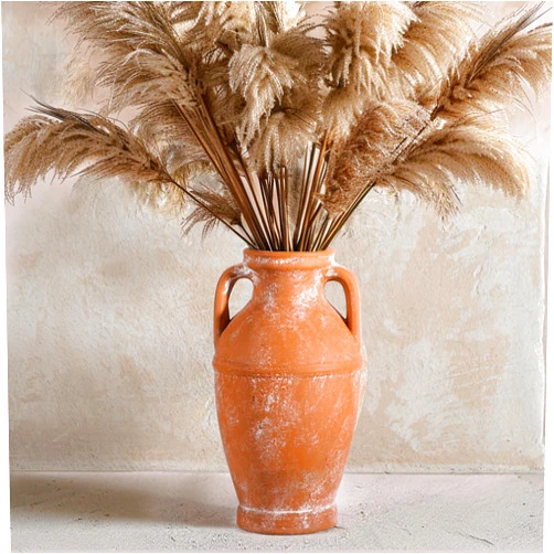 ComSaf Terracotta Rustic Vase - Farmhouse Ceramic Flower Vases, Vintage Home Decoration Vase, Clay Vase, Vase Centerpiece for Table, Vase for Living Room, Bathroom, Shelf Decor, 8.6 Inch, Terracotta