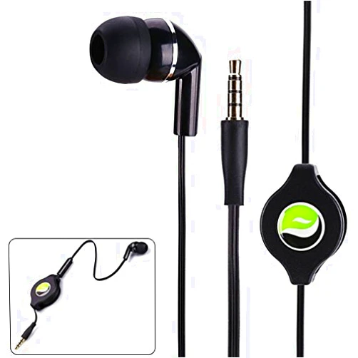 PHONIL Premium Black Retractable Mono Headset Single Earbud Earphone Mic for Amazon Kindle, DX, Fire, Fire HD 6, HD 7 8 10 - Fire HD 8.9, HD8, HD10, Kids Edition - Kindle Fire HDX, HDX 7, HDX 8.9