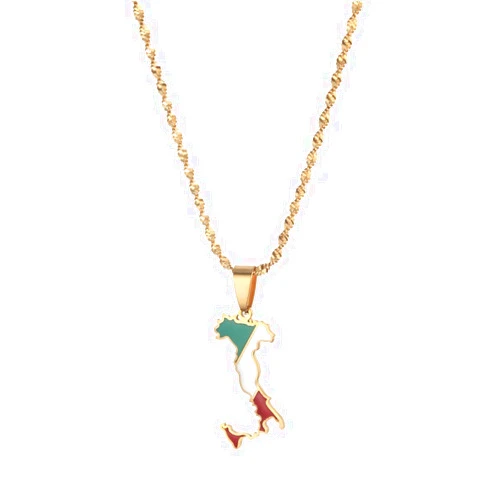 CB Gold Jewelry Italy Map Flag Pendant Necklaces Silver Color/Gold Color Italian Maps Jewelry Gifts
