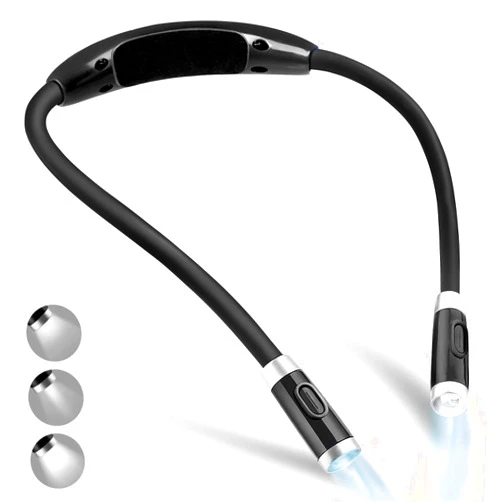 Vekkia Rechargeable LED Neck Reading Light, Book Lights for Reading in Bed, 3 Brightness Levels, Flexible Soft Silicone Arms Comfortable Wear, Long Lasting. Great for Readers, Craft & Knitting,Black