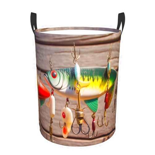 THLKLDKSZX Laundry Baskets, Water Repellent Oxford Fabric Laundry Hamper - Fishing Lure - Storage Baskets Bin, Dirty Clothes Storage Hampers With Handle, Nursery Hamper, Home Decor