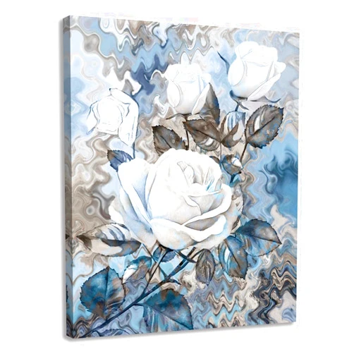 YIKG White Flower Pictures Wall Art Blue Abstract Floral Painting for Bathroom Modern Canvas Print Home Decor with Framed Ready to Hang 12