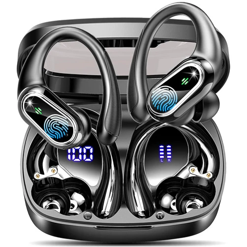 Poounur Wireless Earbuds Bluetooth Headphone Sport, 50Hrs Playtime Wireless Headphones with ENC Noise Canceling Mic, Over Ear Buds with Earhook Deep Bass, Digital Display, IP7 Waterproof for Running/Workou