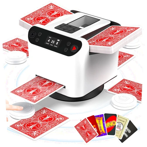 Dnin Automatic Card Shuffler and Dealer, 360° Rotating Card Dealer with Wireless Remote, 2-8 Players Playing Card Shuffler for UNO, Poker, Texas Hold'em, Monopoly Deal, Blackjack and Maverick Cards