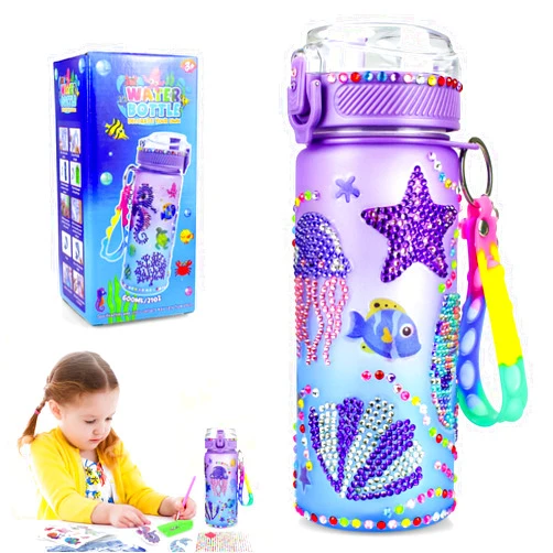 GEWDW Decorate Your Own Water Bottle Kits for Girls Age 4-12, Gem Diamond Painting Crafts, Arts and Crafts Kits Girls Kids Toys Birthday Christmas Gifts for Girls Age 4 5 6 7 8 10