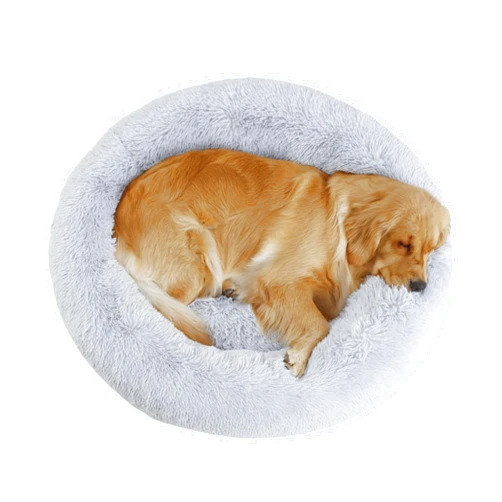 Bunlitent 39'' inch Calming Dog Bed, Plush Anti-Anxiety Donut Dog Bed for Small Medium Large Dogs, Warming Cozy Soft Cute Round Washable, Marshmallow Cuddler Nest Pet Bed, Grey