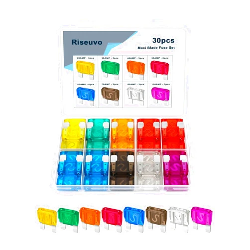 Riseuvo 30 Pcs Maxi Fuses Assortment Kit - 32V Blade Automotive Fuse for Auto, Car, Truck, RV (20A, 30A, 40A, 50A, 60A, 70A, 80A, 100A)