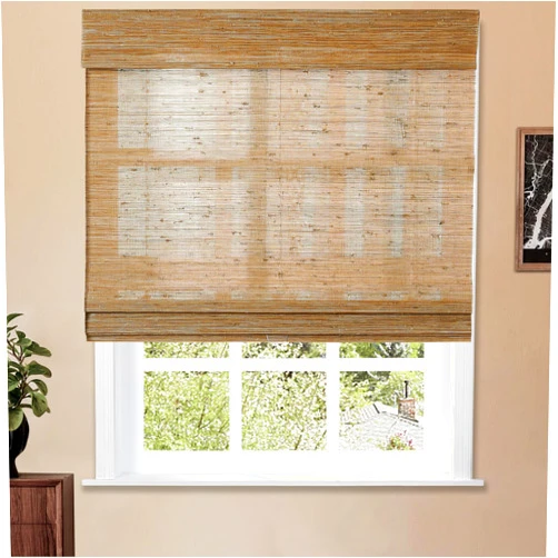 TWOPAGES Natural No Drill Cordless Jute Roman Shade Customized Light Filtering Blackout Roman Blind Roman Window Shade for Windows, Bark, 1 Piece