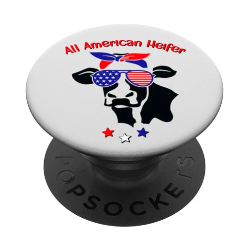 Spot & Tiger USA All American Heifer Funny USA Cow Red White Blue Sunglasses PopSockets Standard PopGrip