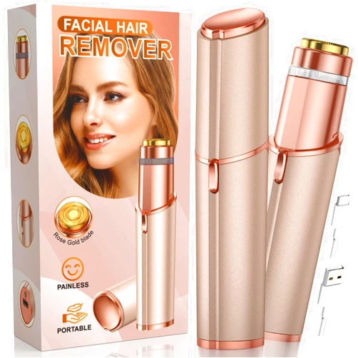 Bissuuy Facial Hair Removal for Women: Painless Rechargeable Face Shaver Electric Hair Remover Device for Peach Fuzz Upper Lip Chin (Gold)