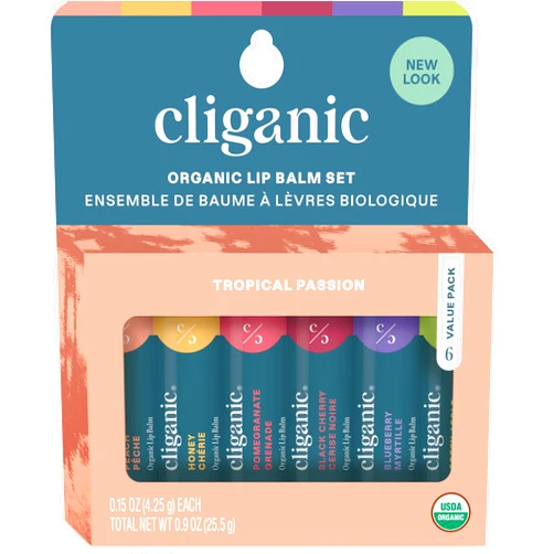 Cliganic Organic Lip Balm Set - 6 Tropical Flavors - 100% Natural Moisturizer for Cracked & Dry Lips (Packaging May Vary)