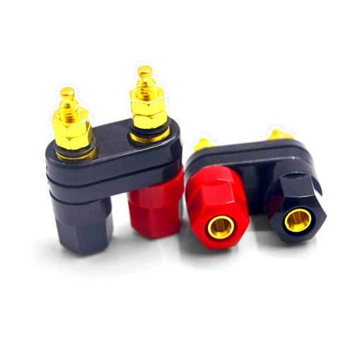 FeFu 2Pcs Banana Plug Jack 2-Way Gold Plated Terminal Binding Post Power Amplifier Insulated
