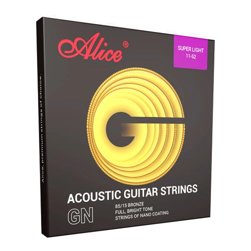 Alice Acoustic Guitar 6 Strings 85/15 Bronze Nano-Polishing Lamination Process Custom Light(11-52) Guitar String, 1 Pack(Golden)