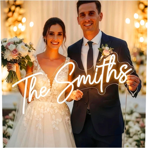 CIONAOR Custom Neon Sign - Personalized LED Name Sign for 2026 Modern Organic Wedding Backdrop, Surname Last Name Sign for Reception & Ceremony, Dimmable Light Up Sign for Marry Me Proposal, Engagement Party Decor