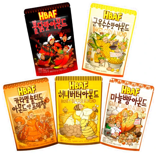 HBAF [Official Gilim HBAF] 5 Flavors Almonds Baked Corn120g, Honey Butter 120g, Caramel Salted Pretzel 120g, Honey Butter 120g, Garlic Bread 120g, Healthy Korean Almond Nutritious Snack Gift Party Pack